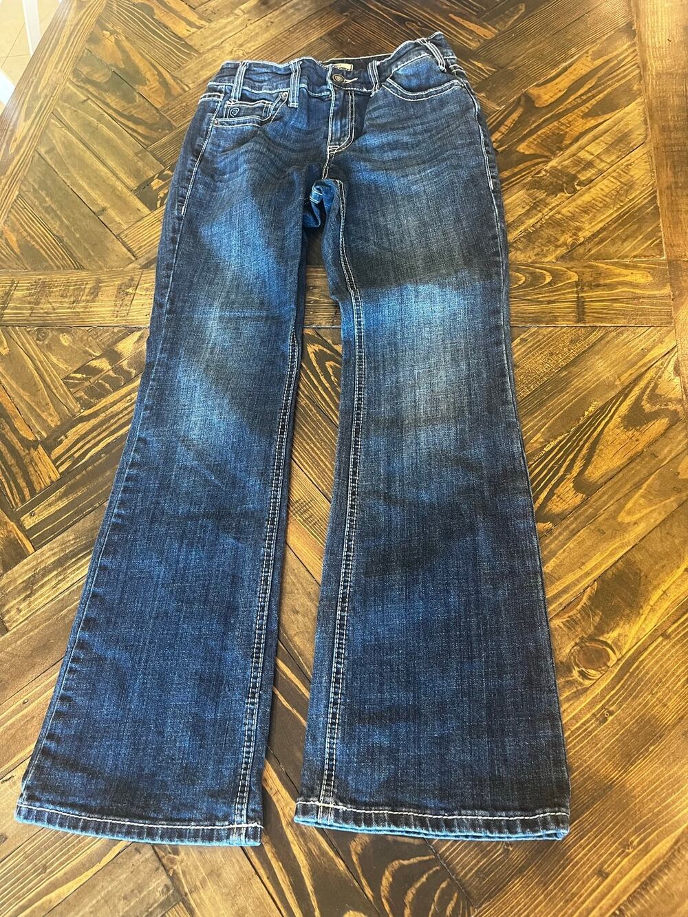 Rock & Roll Mid Rise Riding Western Cowgirl Jeans Women 28x32 Aztec Thick Stitch